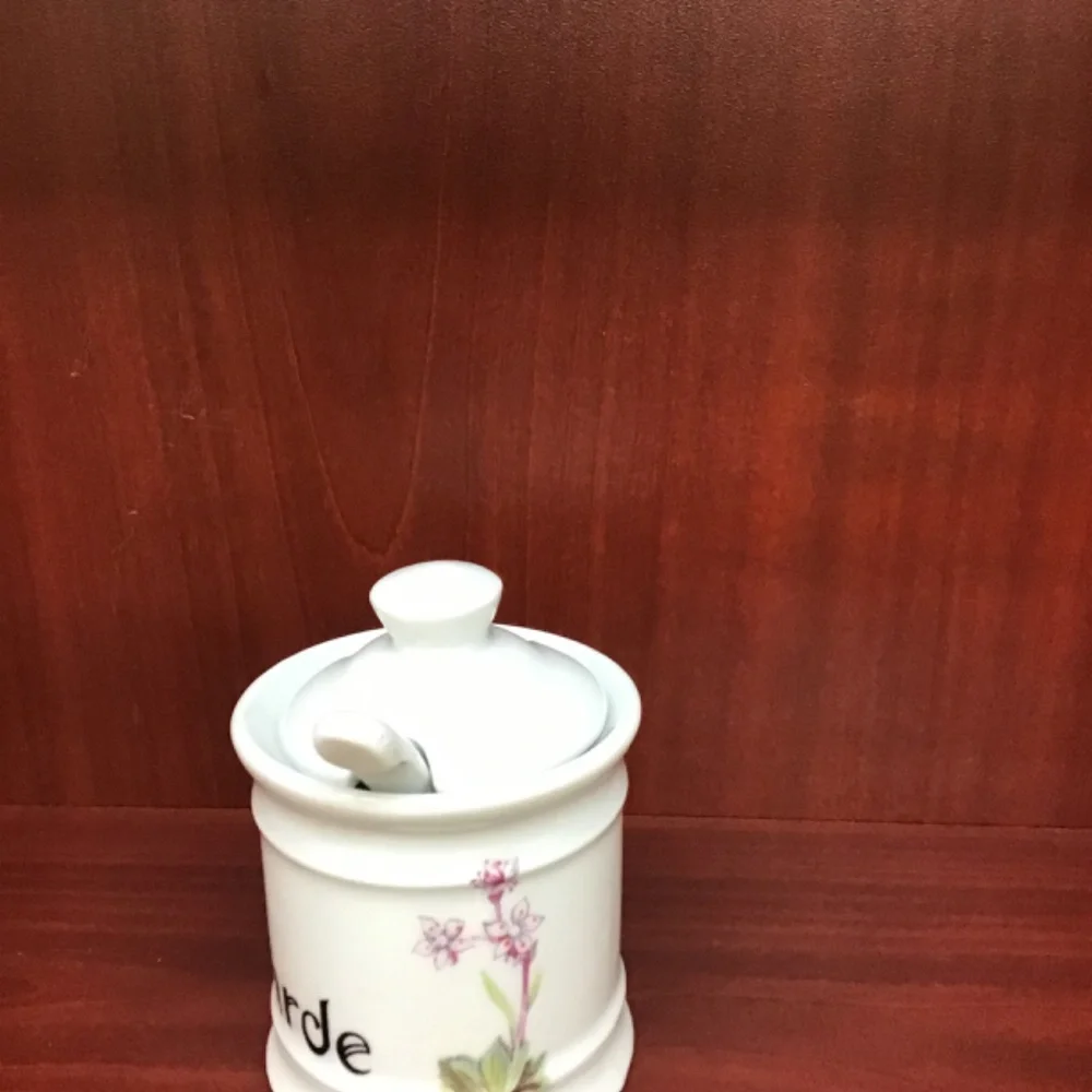 Lourioux Porcelain Moutarde Mustard‎ Pot with Spoon France Chic Kitchen Decor